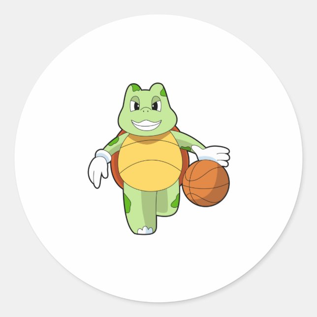 Schildkröte als Basketballspieler mit Basketball.P Runder Aufkleber (Vorderseite)