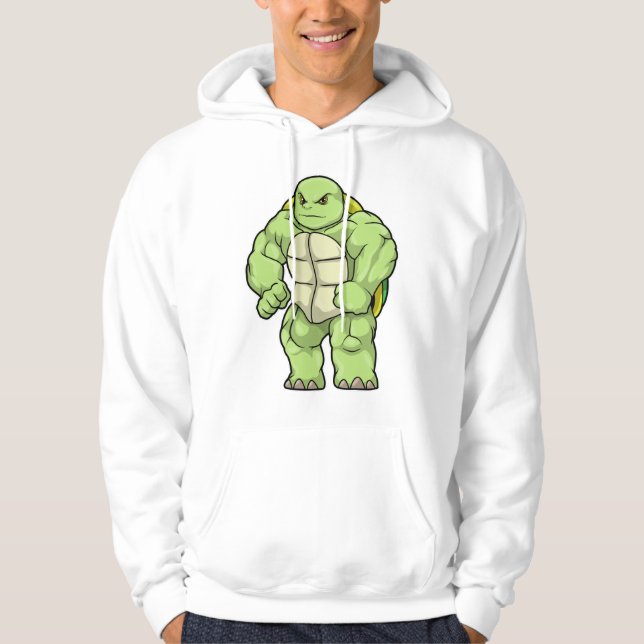 Schildkröte als Bodybuilder mit Sechserpack Hoodie (Vorderseite)