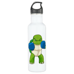 Schildkröte als Boxer mit Boxhandschuhen Edelstahlflasche