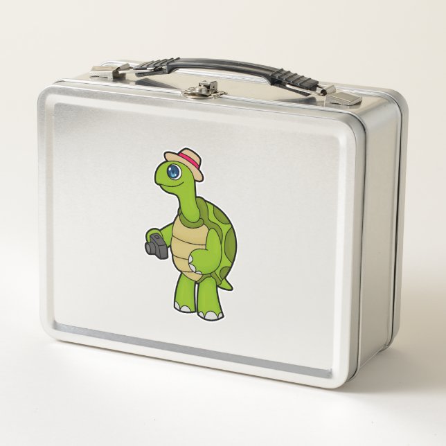 Schildkröte als Fotograf mit Kamera Metall Brotdose (Vorderseite)