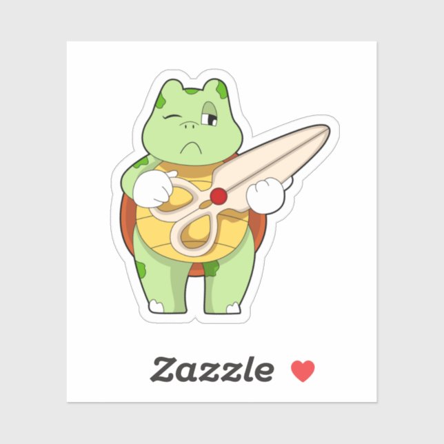 Schildkröte als Friseur mit Schere Aufkleber (Blatt)