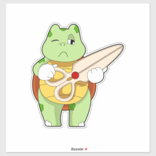 Schildkröte als Friseur mit Schere Aufkleber