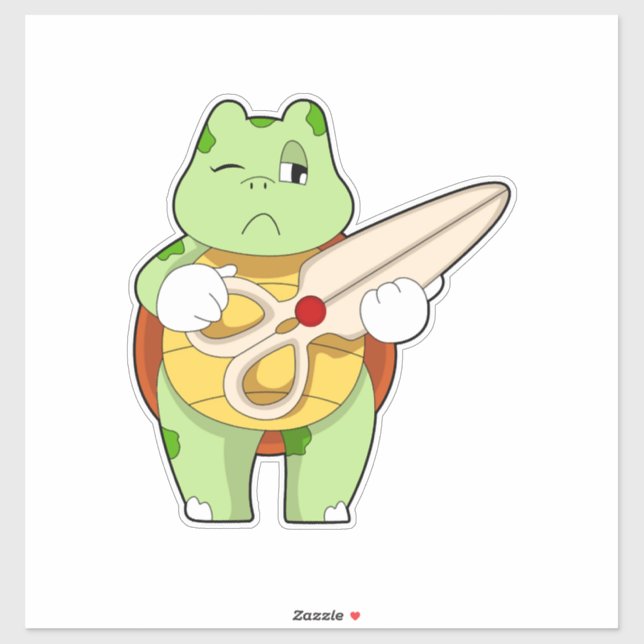 Schildkröte als Friseur mit Schere Aufkleber (Blatt)