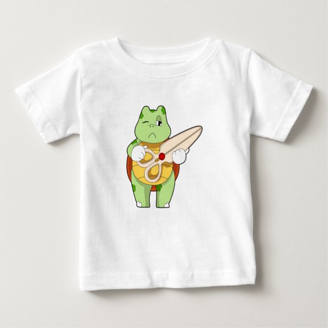 Schildkröte als Friseur mit Schere Baby T-shirt (Vorderseite)