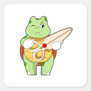 Schildkröte als Friseur mit Schere Quadratischer Aufkleber