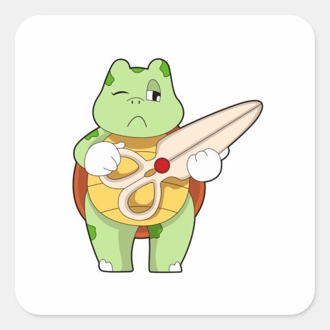 Schildkröte als Friseur mit Schere Quadratischer Aufkleber (Vorderseite)