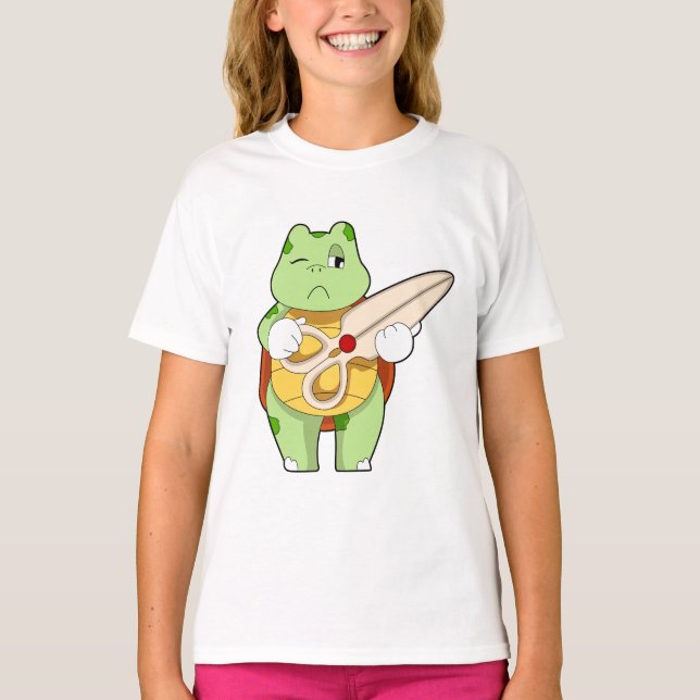 Schildkröte als Friseur mit Schere T-Shirt (Vorderseite)