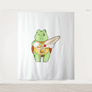 Schildkröte als Friseur mit Schere Wandteppich
