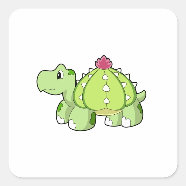 Schildkröte als Kaktus Quadratischer Aufkleber (Vorderseite)