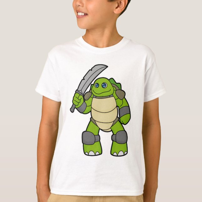 Schildkröte als Krieger mit Schwert T-Shirt (Vorderseite)