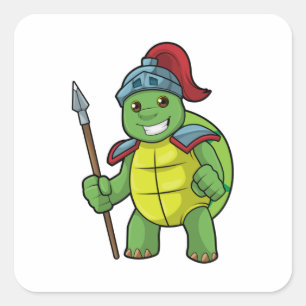 Schildkröte als Krieger mit Spear & Helmet Quadratischer Aufkleber