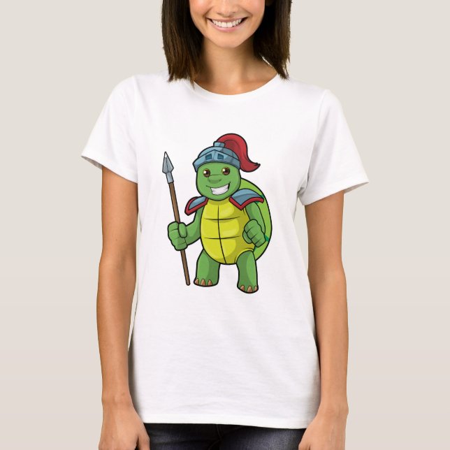 Schildkröte als Krieger mit Spear & Helmet T-Shirt (Vorderseite)
