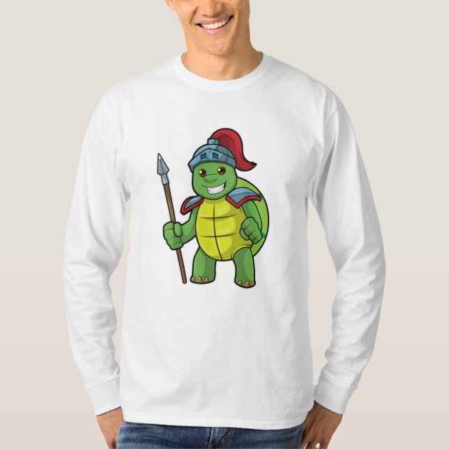 Schildkröte als Krieger mit Spear & Helmet T-Shirt (Vorderseite)