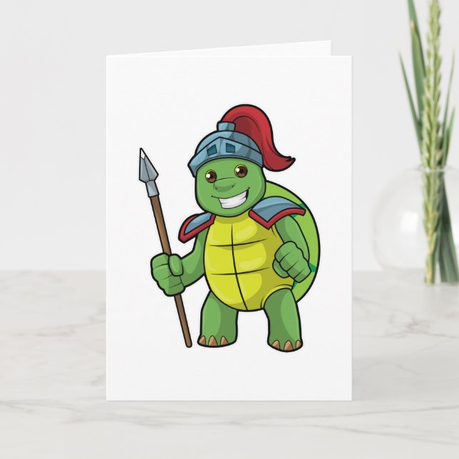 Schildkröte als Krieger mit Speer & Helm Karte (Vorderseite)