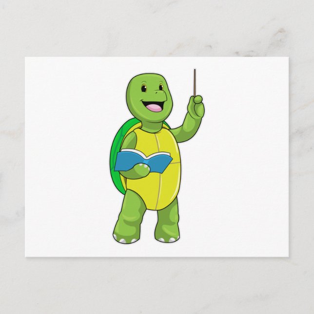 Schildkröte als Lehrerin mit Buch und Zeigestock Postkarte (Vorderseite)