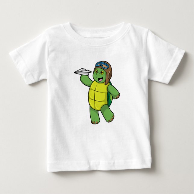 Schildkröte als Pilot mit Papier-Flugzeug Baby T-shirt (Vorderseite)