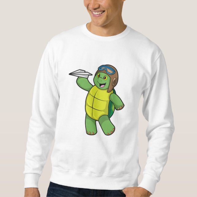 Schildkröte als Pilot mit Papier-Flugzeug Sweatshirt (Vorderseite)