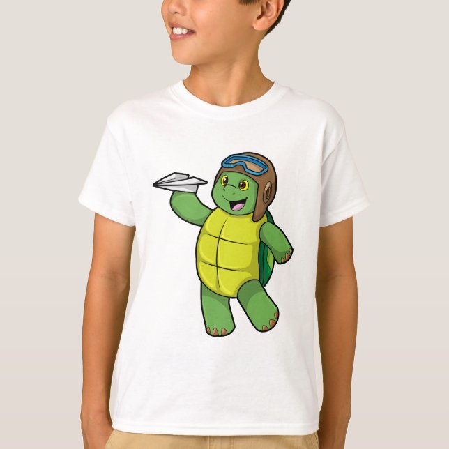 Schildkröte als Pilot mit Papier-Flugzeug T-Shirt (Vorderseite)