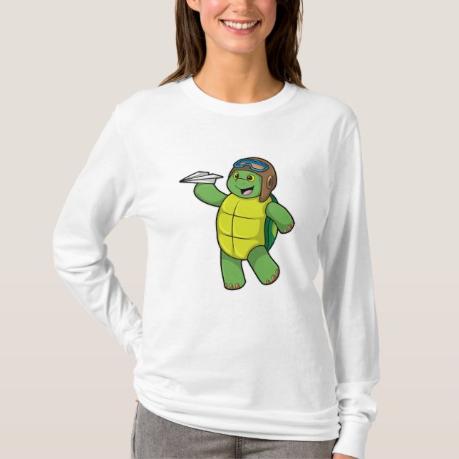 Schildkröte als Pilot mit Papier-Flugzeug T-Shirt (Vorderseite)