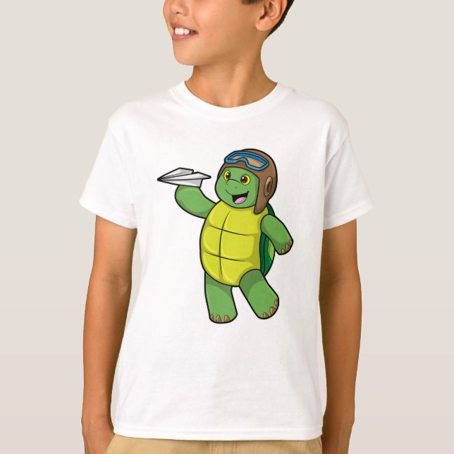 Schildkröte als Pilot mit Papier-Flugzeug T-Shirt (Vorderseite)