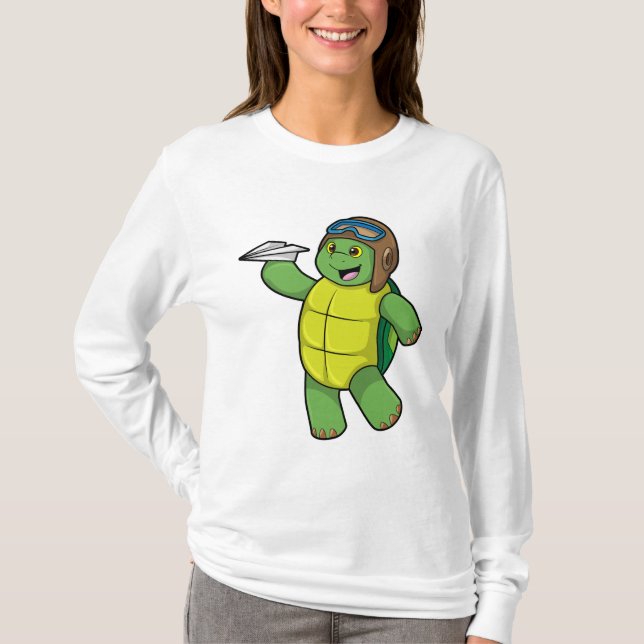 Schildkröte als Pilot mit Papier-Flugzeug T-Shirt (Vorderseite)