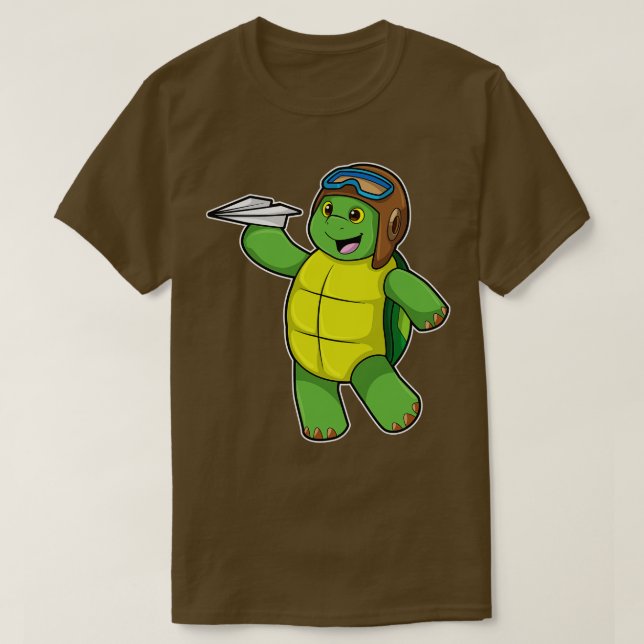 Schildkröte als Pilot mit Papier-Flugzeug T-Shirt (Design vorne)