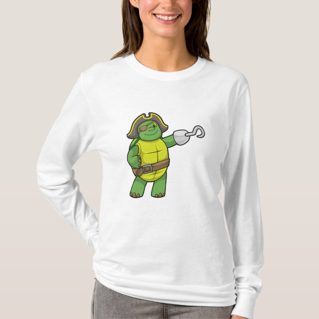 Schildkröte als Pirate mit Hooked-Hand und Augenpf T-Shirt (Vorderseite)