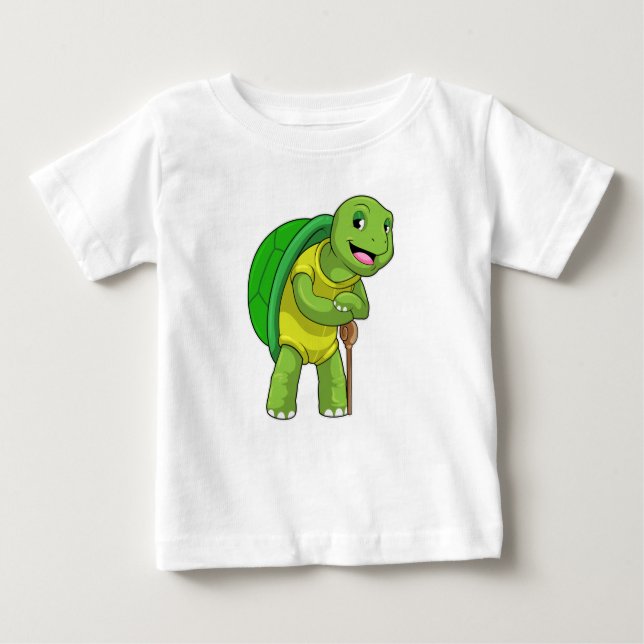 Schildkröte als Rentner mit Gehstock Baby T-shirt (Vorderseite)
