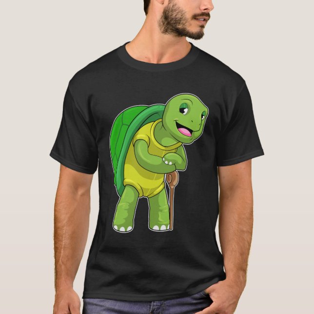 Schildkröte als Rentner mit Gehstock T-Shirt (Vorderseite)