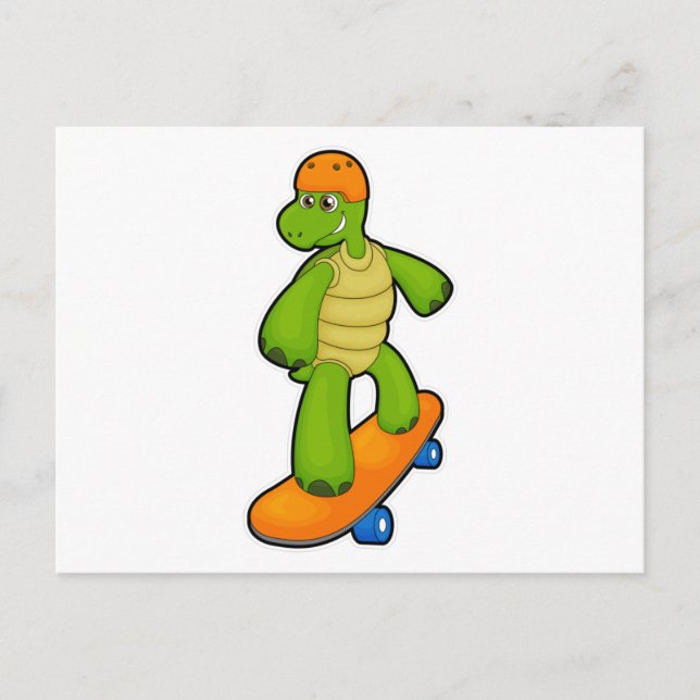Schildkröte als Skateboarder mit Skateboard & Helm Postkarte (Vorderseite)