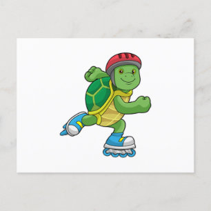 Schildkröte als Skater mit Inline-Skaten und Helm Postkarte