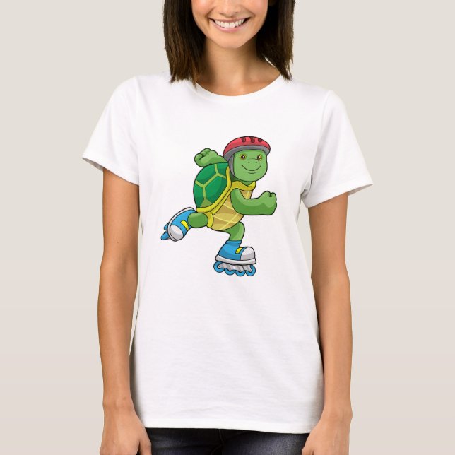 Schildkröte als Skater mit Inline-Skaten und Helm T-Shirt (Vorderseite)