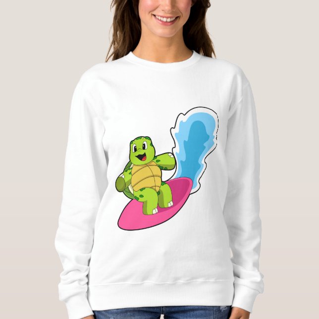 Schildkröte als Surfer mit Surfboard Sweatshirt (Vorderseite)