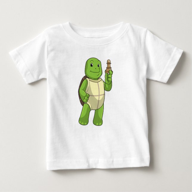 Schildkröte am Schach mit Schachstück gepaart Baby T-shirt (Vorderseite)
