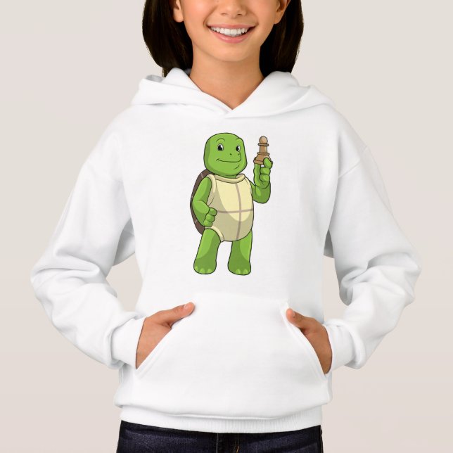 Schildkröte am Schach mit Schachstück gepaart Hoodie (Vorderseite)