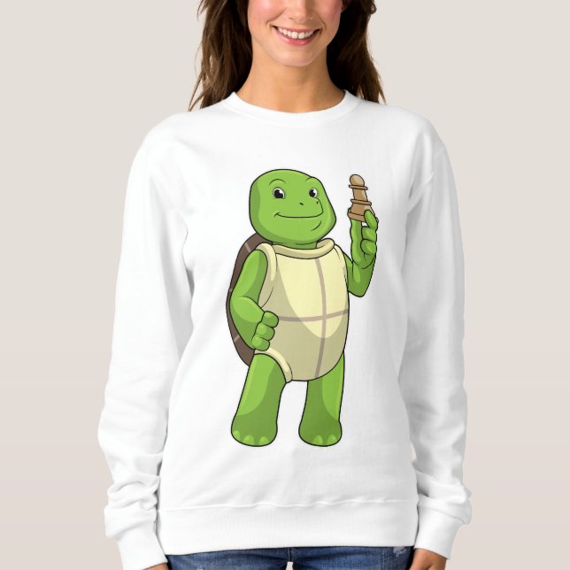 Schildkröte am Schach mit Schachstück gepaart Sweatshirt (Vorderseite)