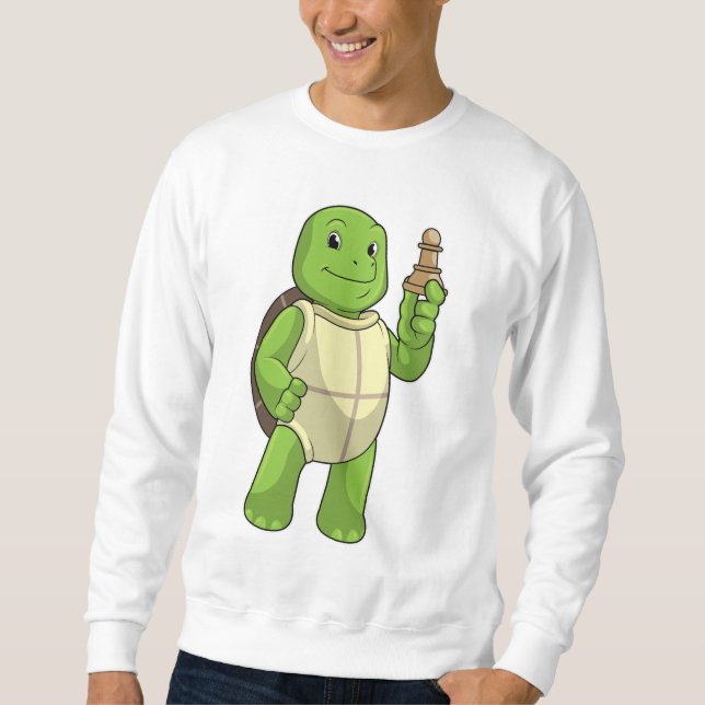 Schildkröte am Schach mit Schachstück gepaart Sweatshirt (Vorderseite)