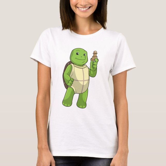 Schildkröte am Schach mit Schachstück gepaart T-Shirt (Vorderseite)