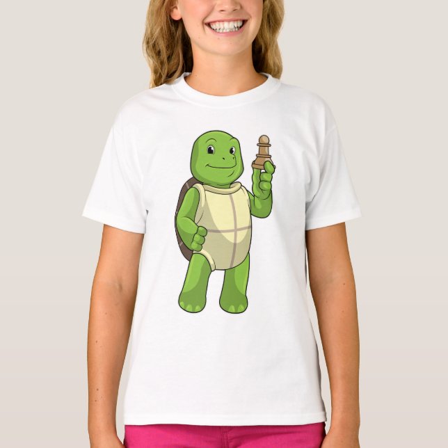 Schildkröte am Schach mit Schachstück gepaart T-Shirt (Vorderseite)