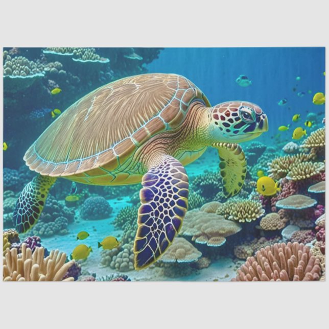 Schildkröte auf einem Korallenriff schwimmt Seidenpapier (Vorderseite)