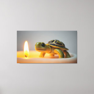 Schildkröte auf einer brennenden Kerze Leinwanddruck