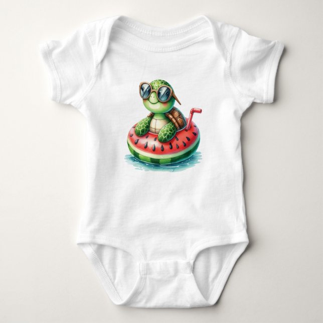 Schildkröte auf einer Wassermelone Baby Strampler (Vorderseite)