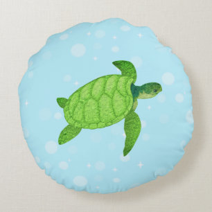 Schildkröte auf hellblauem Hintergrund Rundes Kissen
