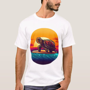Schildkröte auf Surfbrett Sonnenuntergang T-Shirt