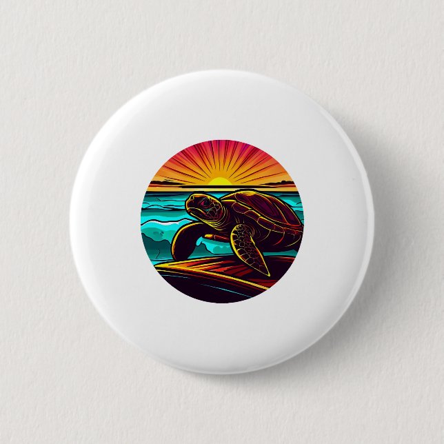 Schildkröte bei Sonnenuntergang, inspirierende Nat Button (Vorderseite)