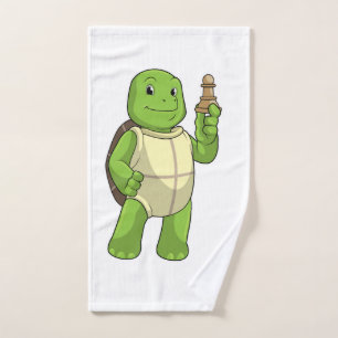 Schildkröte beim Schachspiel mit Schachfigur Bauer Handtuch