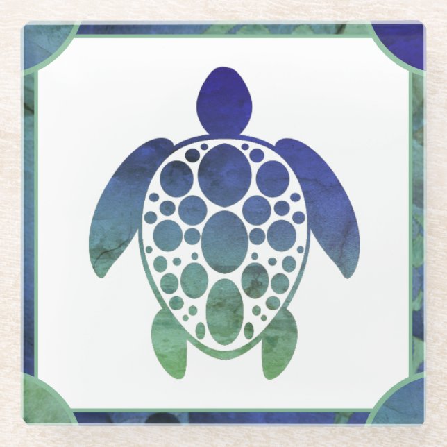Schildkröte - blau glasuntersetzer (Vorderseite)
