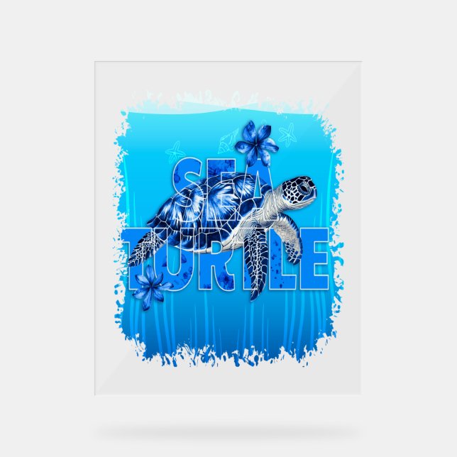 Schildkröte Blue Sea Square Acrylschild (Vorderseite)