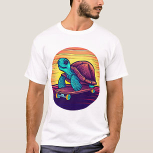 Schildkröte fährt auf einem Skateboard Sonnenunter T-Shirt