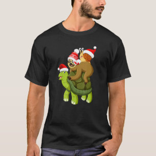 Schildkröte Faultier Schnecke in roten Weihnachtsm T-Shirt